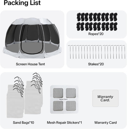 Alvantor Screen House Gazebo, 6-10-15 Person Pop Up Igloo Screened Canopy Tent with Mosquito Netting Sides, Instant UV Resistant Sun Shelter for Garden, Patio, Backyard