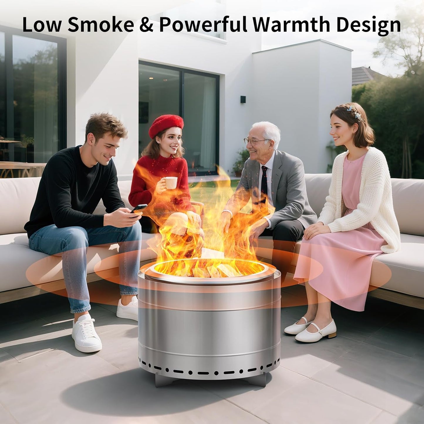 22 inch Smokeless Fire Pit with Carry Bag, Stainless Steel Outdoor Smokeless Firepit, Wood Burning Fire Pits for Camping, Bonfire,Low Smoke Firepit for Outside(Silver)