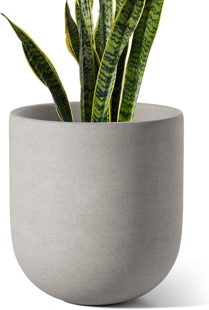 LE TAUCI 10 Inch Plant Pot, Ceramic Pots for Plants with Drainage Hole and Rubber Plug, Plant Pots Indoor for Home Garden Patio Office, Cylinder Flower Planter Pot, Neutral Gray