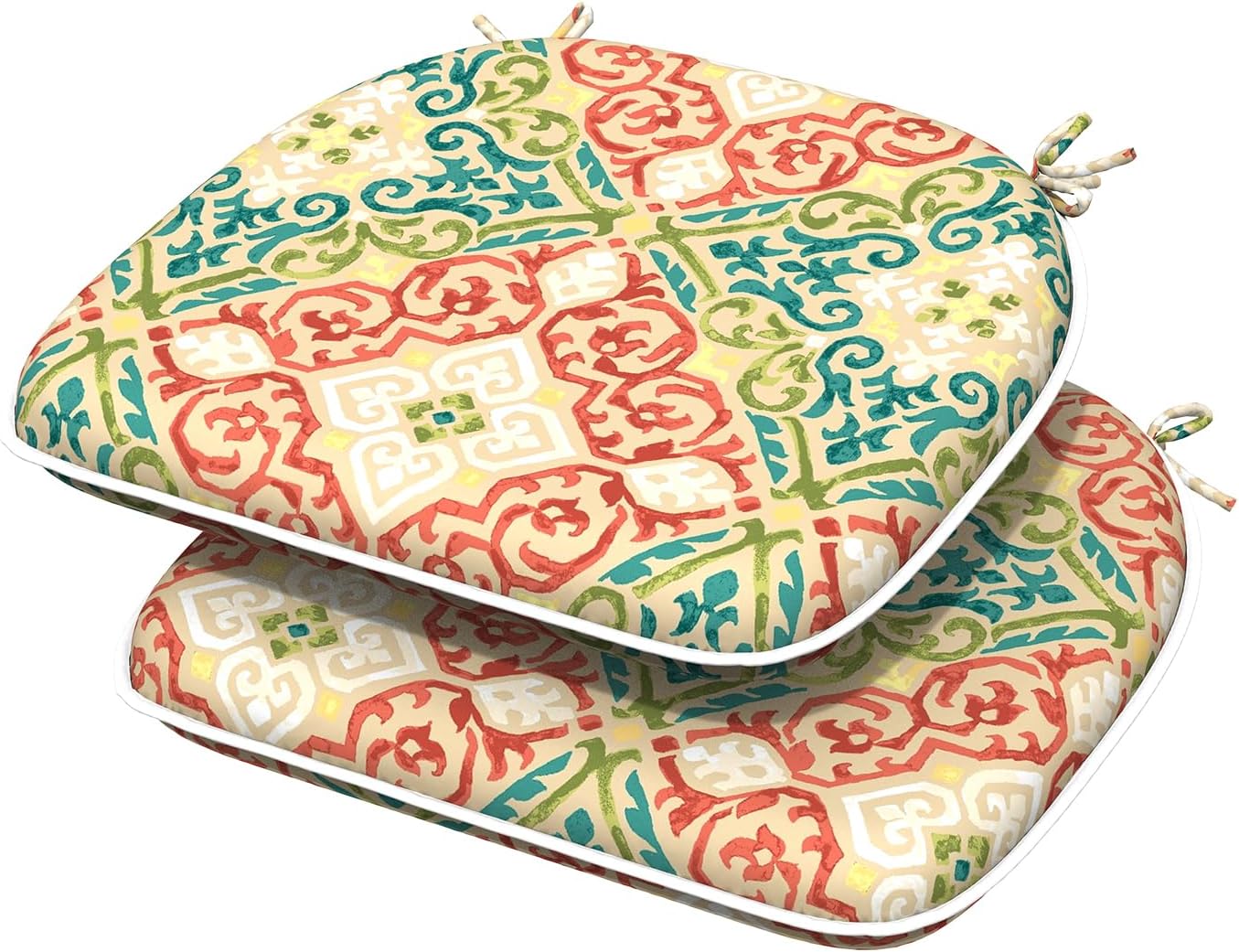 Indoor/Outdoor Chair Cushions 16x17 Inch, Patio Chair Cushions with Ties, All Weather Seat Cushions for Patio Furniture Home Garden Chair Use, Set of 2,Geometric Orange