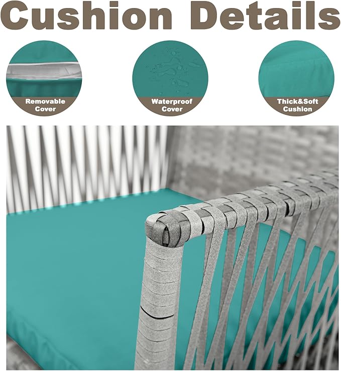 DECMICO Outdoor Rattan Wicker Rocking Chair, 3 Pieces Patio Conversation Furniture Bistro Sets with Side Table and Cushions for Porch Garden and Balcony