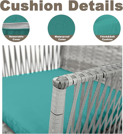 DECMICO Outdoor Rattan Wicker Rocking Chair, 3 Pieces Patio Conversation Furniture Bistro Sets with Side Table and Cushions for Porch Garden and Balcony