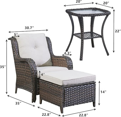 Rilyson Wicker Patio Furniture Set - 5 Piece Rattan Outdoor Sectional Conversation Sets with 2 Chairs,2 Ottomans and 1 Side Table for Porch Deck Garden(Brown/Beige)