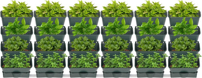 24Pack Vertical Wall Garden Planter, 13 inch Wall-mounted Garden Planters, Stackable Hanging Planter, Plastic Flower Pot with 4 Drainage Tray & 6.56FT Drainage Pipe for Indoor and Outdoor (Green)
