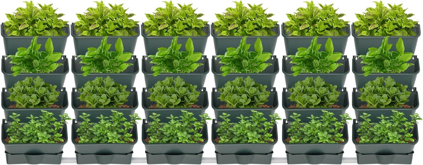 24 Pack Self Watering Wall Mounted Planter, Indoor and Outdoor Vertical Planter Wall Mounted Planter for Patio Outdoor Decor with Drainage Holes, Vertical Garden Planters for Indoor Plants- Army Green