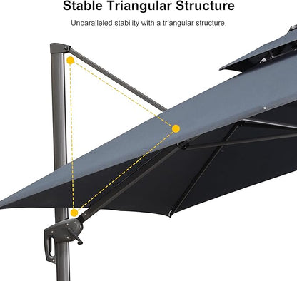 PURPLE LEAF 12 FT Cantilever Patio Umbrella Outdoor Umbrella with 330lbs Base Large Square Windproof Offset Umbrella for Pool Deck Garden, Graphite Grey