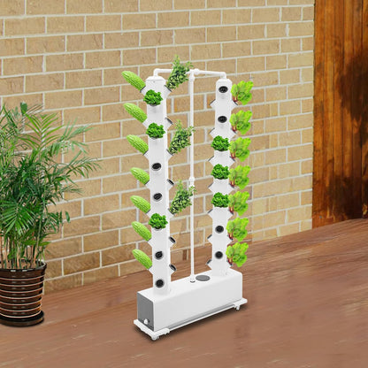Hydroponic Growing System Indoor Outdoor, 56-Plant Vertical Garden Planter Germination Kit, Hydroponics Growing Tower, Smart Garden Vegetable Plant Kit with Pump & Wheels, White Base