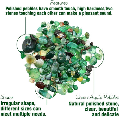 Halatool 2.2LB Natural Green Agate Stones for Aquarium Gravel & Fish Tank 0.35-0.6 Inch Decorative Pebbles for Succulent Rocks DIY Landscaping Indoor Plants Vase Fillers