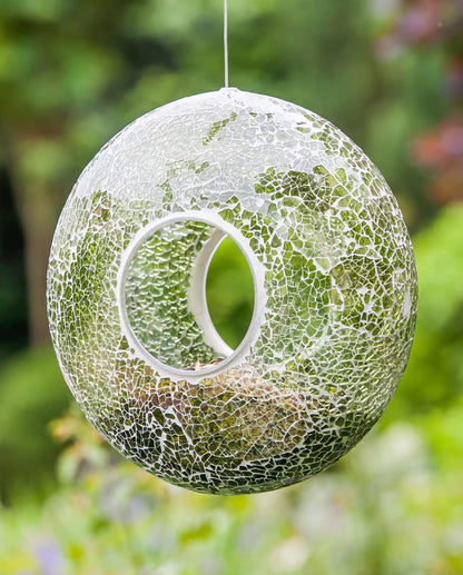 Fly Through Wild Bird Feeder Garden Hanging Bird Feeder Mosaic Circle for Outdoor Decoration,Green