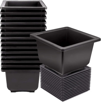 KINJOEK 15 PCS 6.7 Inch Plastic Bonsai Pots with Trays, Tall Deep Square Bonsai Training Pots with Drainage Hole, Tree Flower Succulent Plant Growing Pot Container for Garden, Indoor, Home Decorative