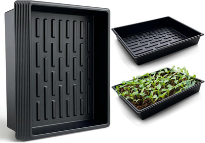 Seed Starter Tray, 10 Packs Plant Tray, Durable Plastic Growing Trays, Stackable Seedling Starter Trays Perfect for Indoor, Outdoor, Greenhouses, 16.5" L x 13.2" W x 2.8" H - Black