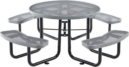 Global Industrial 46" Round Picnic Table, Expanded Metal, Gray Thermoplastic Coating, Attached Benches, 1-1/2” Umbrella Pole Hole, Outdoor-Rated, 1000 lb Capacity
