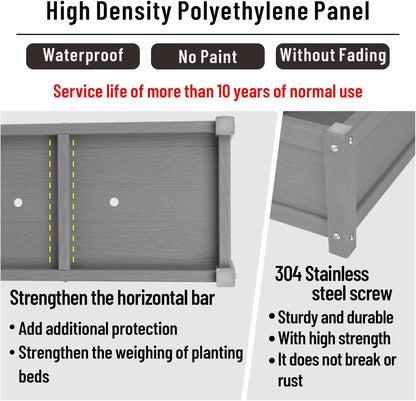 HDPE Raised Planter Box Outdoor,Rot-Resistant and Non-Cracking,Raised Beds for Gardening 29.5 * 14.4 * 9.8 in for Yard,Lawn,Outdoor Planter Boxes Rectangle with Drainage Holes Gray