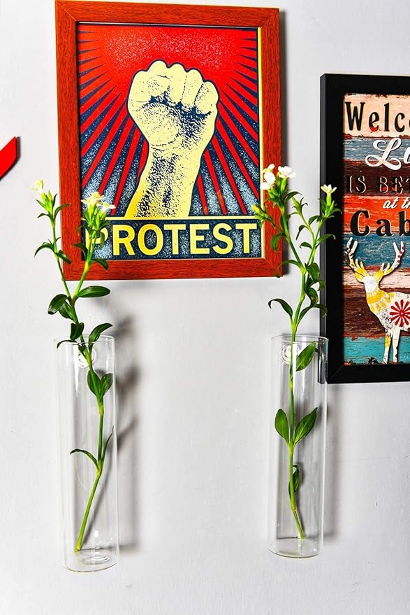 Kingbuy Wall-Mounted Plant Terrarium Propagation Station - 4 Cylinder Hanging Glass Tubes Planter for Hydroponic Plants, Indoor Wall Vases & Decorative Plant Holder Bathroom Office Living Room Decor