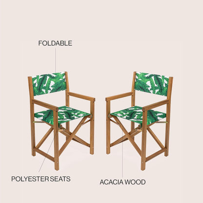 JONATHAN Y DRC1001A-SET2 Cukor Classic Vintage Outdoor Acacia Wood Folding Director Chair with Canvas Seat Mid-Century, Modern, Traditional, Classic, Coastal, Green Leaf/Teak Brown (Set of 2)