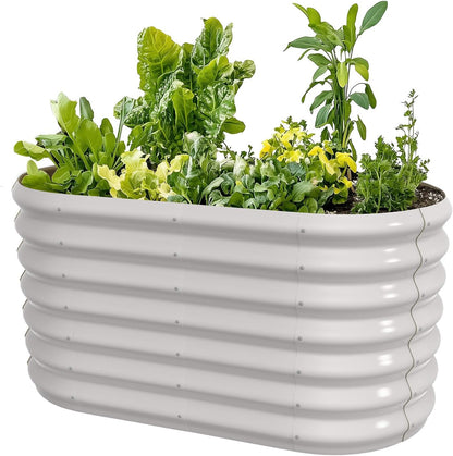 4x2x2ft Oval Galvanized Raised Garden Bed Kits Outdoor Large Metal Modular Planter Box 9-in-1 Raised Beds for Gardening,Vegetables,Fruits,Flowers & Herbs (White)