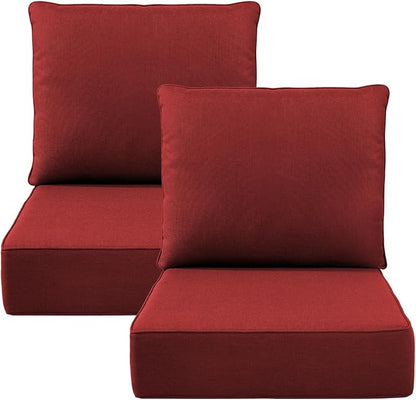 Luxury 6" Outdoor Cushions for Patio Furniture, 24x24x6" Thick Seat Cushion Set of 2, Fade Resistant Couch Chair Replacement Cushions High Density Deep Wicker Chair Cushion w/ Removable Cover, Red