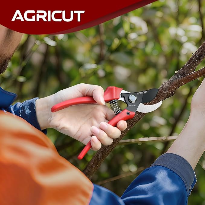 AGRICUT Bypass Pruning Shears Gardening - 4/5 Inch Cut Capacity Garden Scissors with High Carbon Steel Blade Nylon Handle Hand Clippers Red