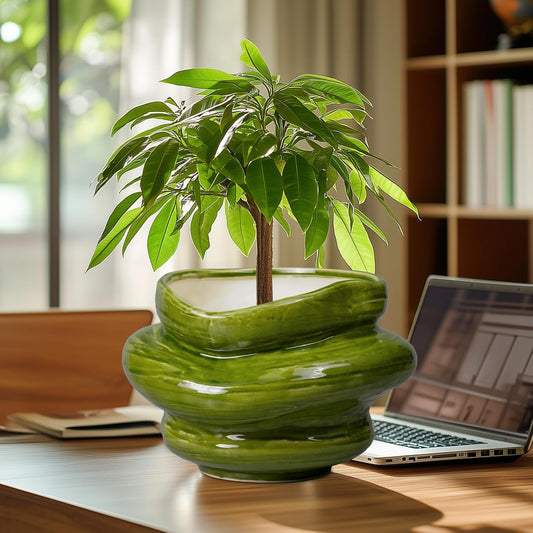 Ceramic Planters Bonsai 11 Inch - Planters with Drainage Hole, Flower Pots for Indoor Plants Outdoor Plants, Large Plant Pot for Home Decor, Gift for Men Women, Green