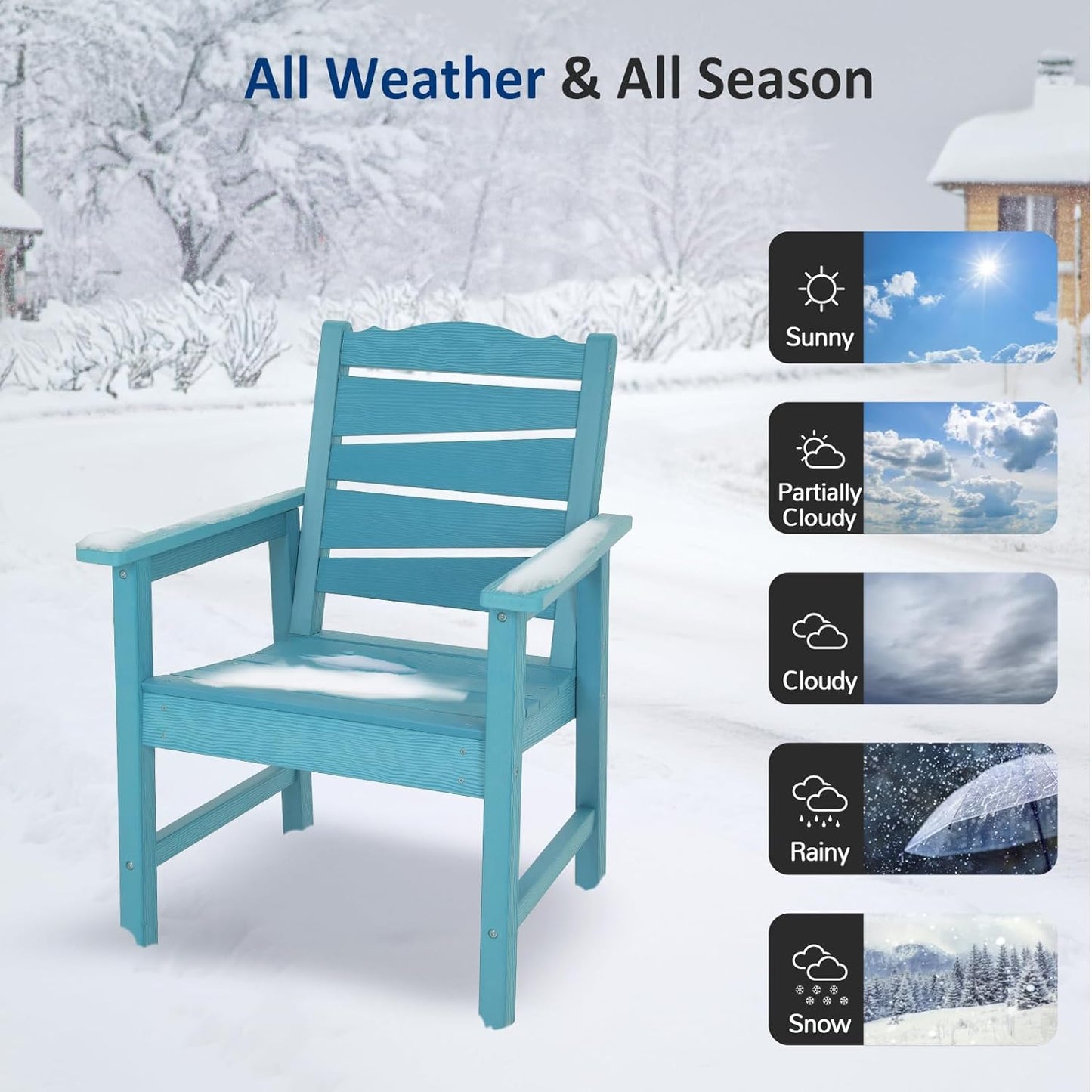 Patio Chairs Set of 2, Weatherproof HIPS Outdoor Dining Chair with Ergonomics Wide Seat, 400lbs Capacity Outdoor Chairs for Garden, Porch, Lawn & Backyard, Lake Blue