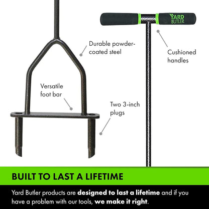 Yard Butler Manual Lawn Coring Aerator - Core Aerator for Lawn Care - Loosen Compacted Soil - Dethatcher Garden Tool for Lawn Health - Plug Core Soil Aeration Tool - Gray, 37 Inches