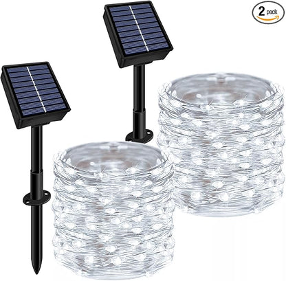 Solar String Lights Outdoor Waterproof 2 Pack Total 66ft 200LED 8 Modes Twinkle Lights Solar Fairy Lights for Patio, Garden Yard Party Wedding Tree Christmas Halloween Decoration, White