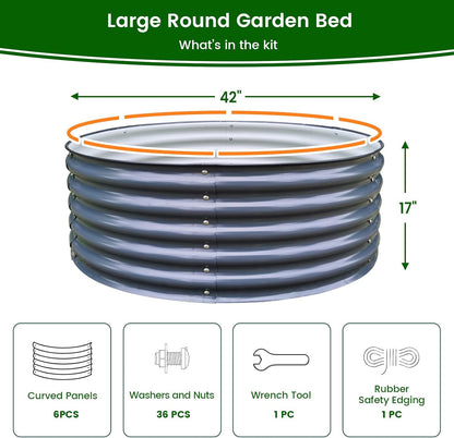 Olle 17" Tall, 42" Round Galvanized Raised Garden Bed Kit,Metal Raised Planter Boxes Outdoor DIY Raised Garden Beds Outdoor for Vegetables,3.5 * 3.5 * 1.4Ft,Midnight Grey