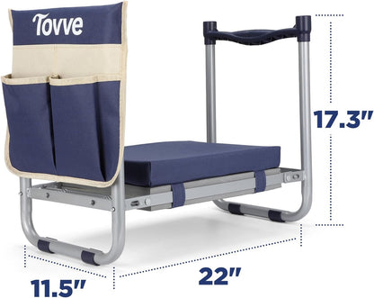 Foldable Garden Kneeler and Seat, Heavy Duty Garden Stool with 10" Wide Detachable Kneeling Pad, Portable Garden Bench Chair with Large Garden Tool Bag, Gardening Gifts for Women, Seniors, Mom