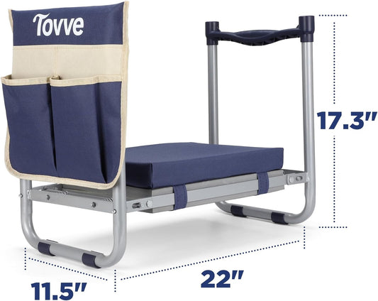 Foldable Garden Kneeler and Seat, Heavy Duty Garden Stool with 10" Wide Detachable Kneeling Pad, Portable Garden Bench Chair with Large Garden Tool Bag, Gardening Gifts for Women, Seniors, Mom