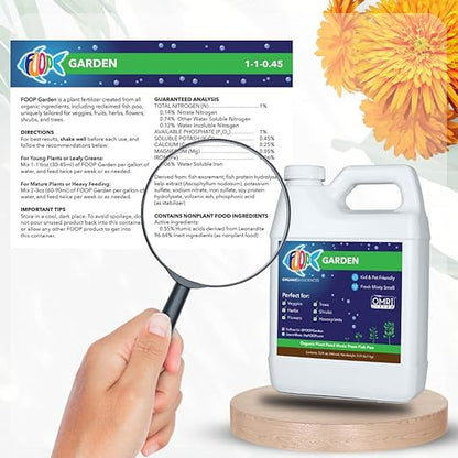 FOOP Garden - Organic Liquid Plant Food Made from Fish Manure (with Fresh Minty Scent) | Fish Fertilizer Alternative Perfect for Veggies, Herbs, Flowers,Trees,Shrubs | Kid&Pet Friendly (32oz)