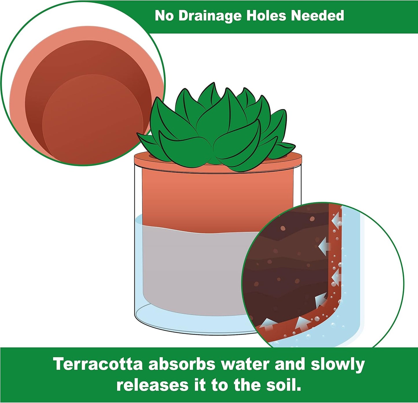 Phoenix Vine 4 Inch Self Watering Plants Pot, Design Terracotta Pot for Plants, Indoor Cylinder Terra Cotta Planter with Glass Vase, Set of 2, 51-A-E-2