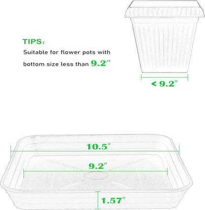 4 Pack Square Plant Saucer Tray 10 inch, 6 8 10 12 14 16 18 20 inch Heavy Duty Plastic Square Plant Saucers for Indoors Outdoor, Flower Planter Drip Trays for Pots, Seed Starting Tray