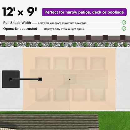 PURPLE LEAF 12' X 9' Rectangle Patio Umbrella Large Outdoor Aluminum Offset Umbrella with 360-degree Rotation Cantilever Umbrella for Garden Deck Backyard Pool Beige