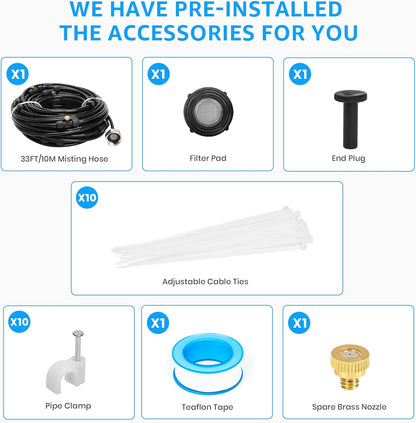 MIXC Misters for Outside Patio, 33FT (10M) Misting Line+8 Mist Nozzles+3/4" Brass Adapter, Outdoor Misting Cooling System for Patio Porch Umbrella BBQ Chicken Coop