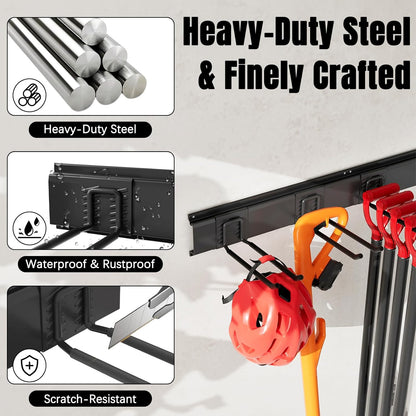 Garage Garden Tool Organizer Wall Mount, Heavy Duty Garage Tool Storage Rack 32 Inches, Max Load 220lb - Shovel, Rake, Folding Chair, Weed Eater Storage