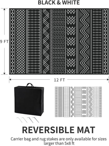 COCOER Outdoor Rug Carpet Waterproof 9x12 ft Patio Rug Mat Indoor Outdoor Area Rug for RV Camping Picnic Reversible Lightweight Plastic Straw Outside Rug for Patio Decor Decoration