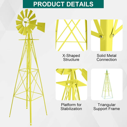 VINGLI 8FT Ornamental Windmill Backyard Garden Decoration Weather Vane, Heavy Duty Metal Wind Mill w/ 4 Legs Design,Yellow
