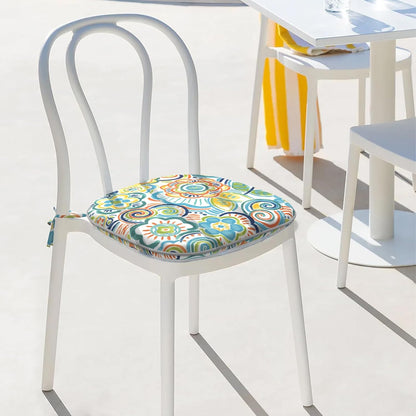 Indoor/Outdoor Chair Cushions 16x17 Inch, Patio Chair Cushions with Ties, All Weather Seat Cushions for Patio Furniture Home Garden Chair Use, Set of 4, Flower Blue