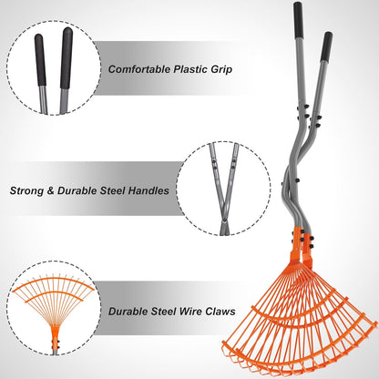 Walensee Leaf Grabber Rake, Leaf Collector Tool with Long Steel Handle & Steel Claw, Lightweight & Efficient Leaf Picker, Comfortable Grip, Ideal for Leaves, Twigs, Yard Waste Garden Cleanup