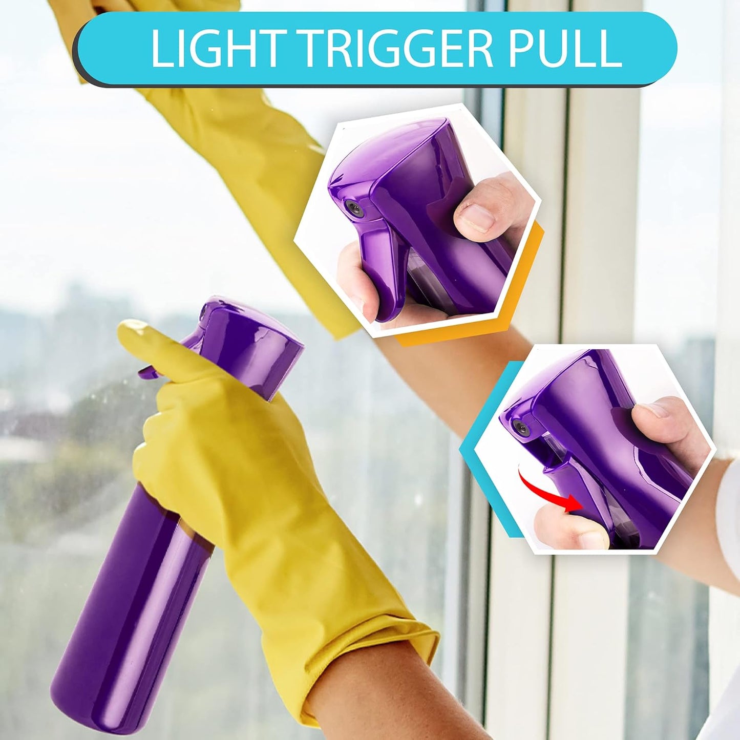 Hula Home Continuous Spray Bottle for Hair (10.1oz/300ml) Empty Ultra Fine Plastic Water Mist Sprayer – For Hairstyling, Cleaning, Salons, Plants, Essential Oil Scents & More - Purple