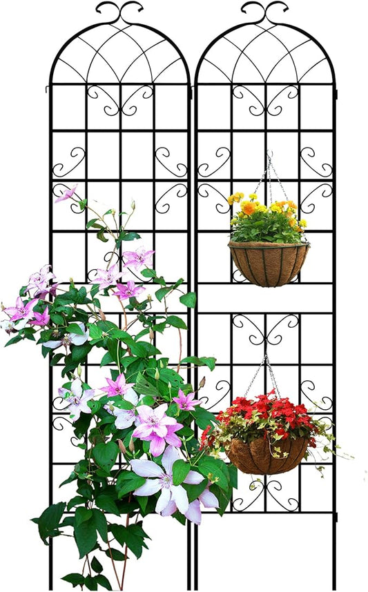 LZRS 2 Pack 87x20in Rustic Iron Arch Decoration Garden Trellis with Black Metal Coating – Perfect for Supporting Climbing Plants Outdoor, Roses, Vines, Flowers, and Vegetables.