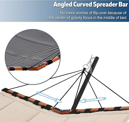 TegerDeger 12FT 2 Person Hammock with Stand Included 55 x 79IN Large Hammock 450LB Capacity with Hardwood Spreader Bar & Nylon Rope for Outside, Patio, Garden, Backyard, Beach, Poolside - Gray