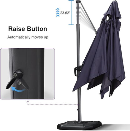 PURPLE LEAF 11.5' X 11.5' Telescopic Patio Umbrella Outdoor Cantilever Umbrella Square Up Down Lifting Offset Umbrella with 360-degree Rotation for Garden Deck Pool Patio Navy