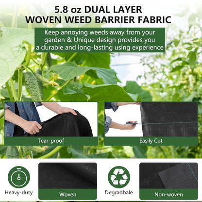 Woven Landscape Fabric 5.8oz, 4 x 300FT Weed Fabric Barrier, Double Layer, Garden Fabric Weed Barrier, Weed Control Fabric Ground Cover, Gardening Mat for Garden Beds, Landscaping