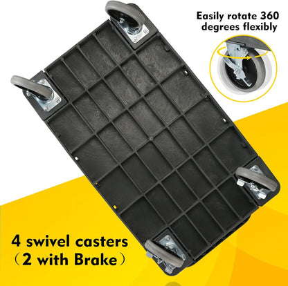 ELAFROS Heavy Duty Plastic Utility Cart Flat top 37 x 18.8 Inch - Work Cart Flat Shelves and Full Swivel Wheels Safely Holds up to 550 lbs - 2 Tier Service Cart for Warehouse,Garage, Cleaning Gray