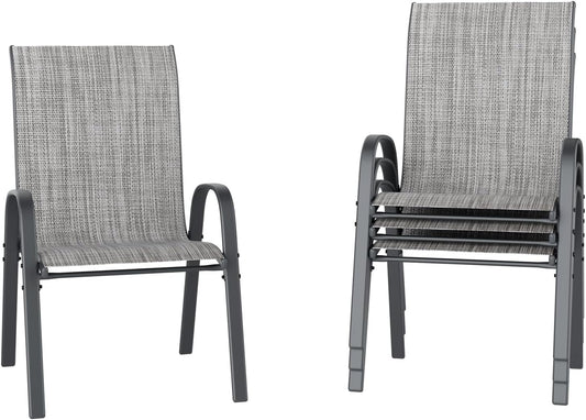 UDPATIO Patio Chairs Set of 4, Stackable Outdoor Dining Chairs with High Back, Breathable Textilene Fabric Outdoor Chair All Weather, 350LBS Capacity for Garden, Backyard (Light Grey)
