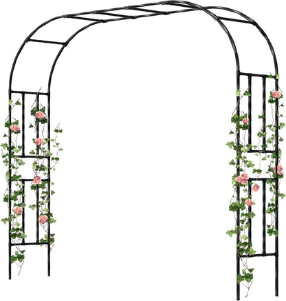 Twira Garden Arch Trellis, 7.9FT(240cm) Metal Garden Arbor Trellis for Climbing Plants Outdoor, Large Wedding Arch for Ceremony, Black Garden Archway Trellises Decoration for Lawn, Patio, Backyard