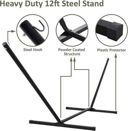 SUNCREAT Double Hammock, Extra Large Quilted Fabric Swing with Hardwood Spreader Bars & Detachable Pillow, Heavy Duty, Perfect for Indoor/Outdoor Patio, Deck, Yard, Blue&Aqua