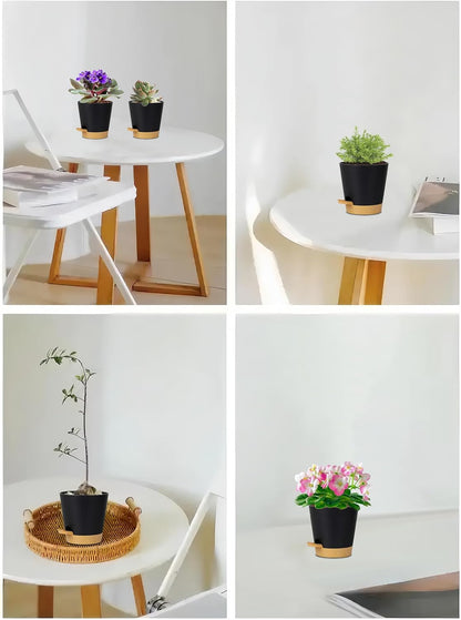 5 Pack 5 inch Self-Watering Pots, African Violets Planter with Drainage Holes and Reservoir, Black Brown Plastic Planter for Indoor Outdoor Plants Flowers and Houseplants black brown, 5 inch 5 pcs