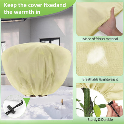 12 Pcs Winter Plant Covers Freeze Protection 39.4x23.6 Inch Horizontal Shrub Tree Rose Plant Protection Bags Frost Blanket with Drawstring for Fall Winter Outdoor Garden Planting (Beige)
